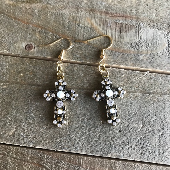 handmade Jewelry - 3 for $25 Handmade Gold Sparkle Cross Earrings